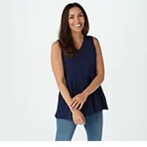 Denim & Co. Navy Peplum Sleeveless Top, XL